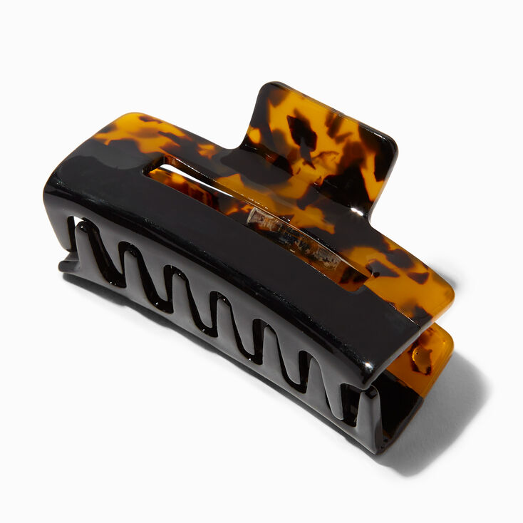 Tortoiseshell Black Color Block Rectangle Hair Claw,