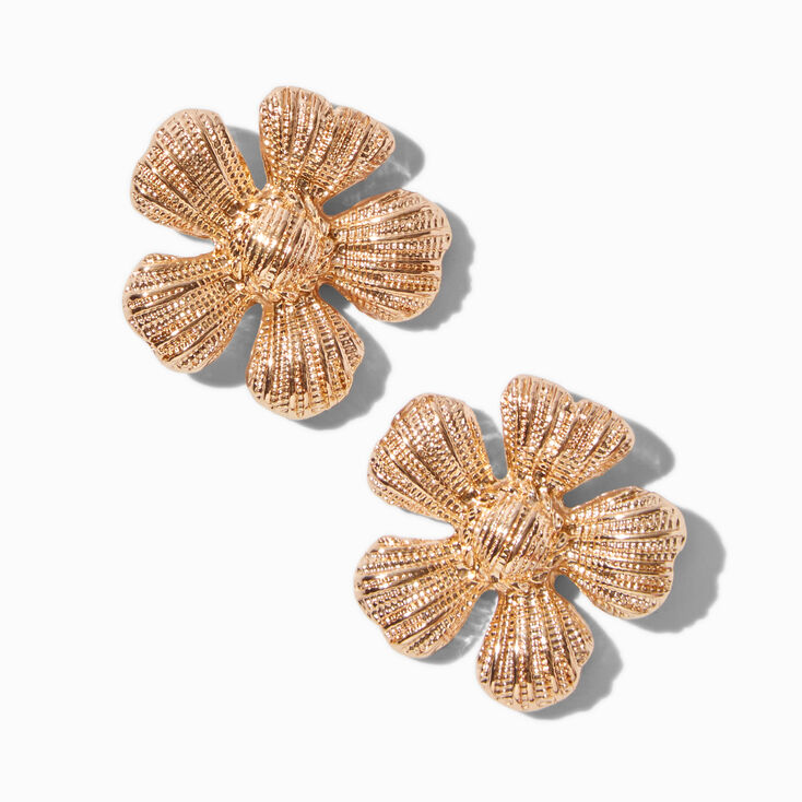 Gold-tone Textured Flower Stud Earrings,