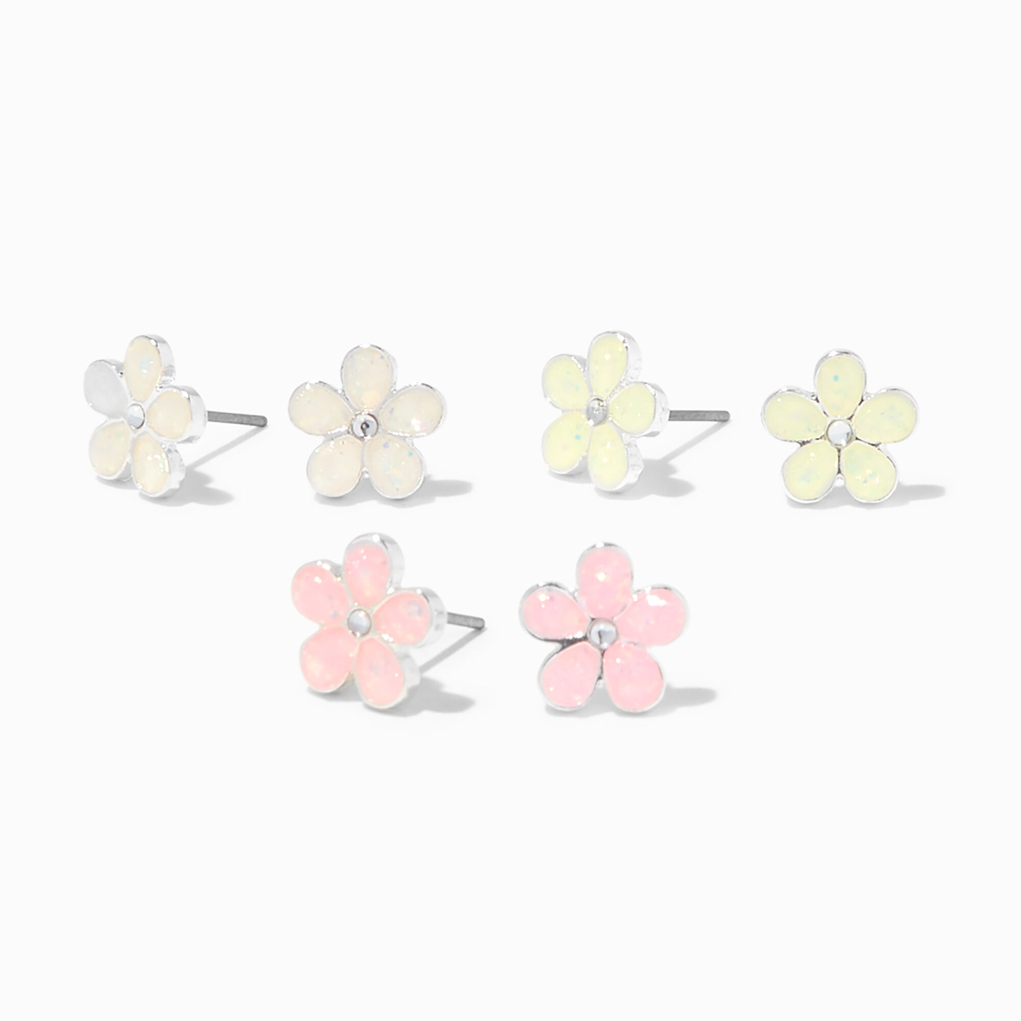 UV Color-Changing Flower Stud Earrings - 3 Pack,