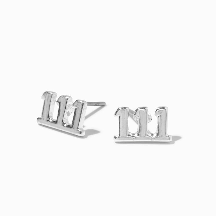Silver 111 Angel Number Stud Earrings,