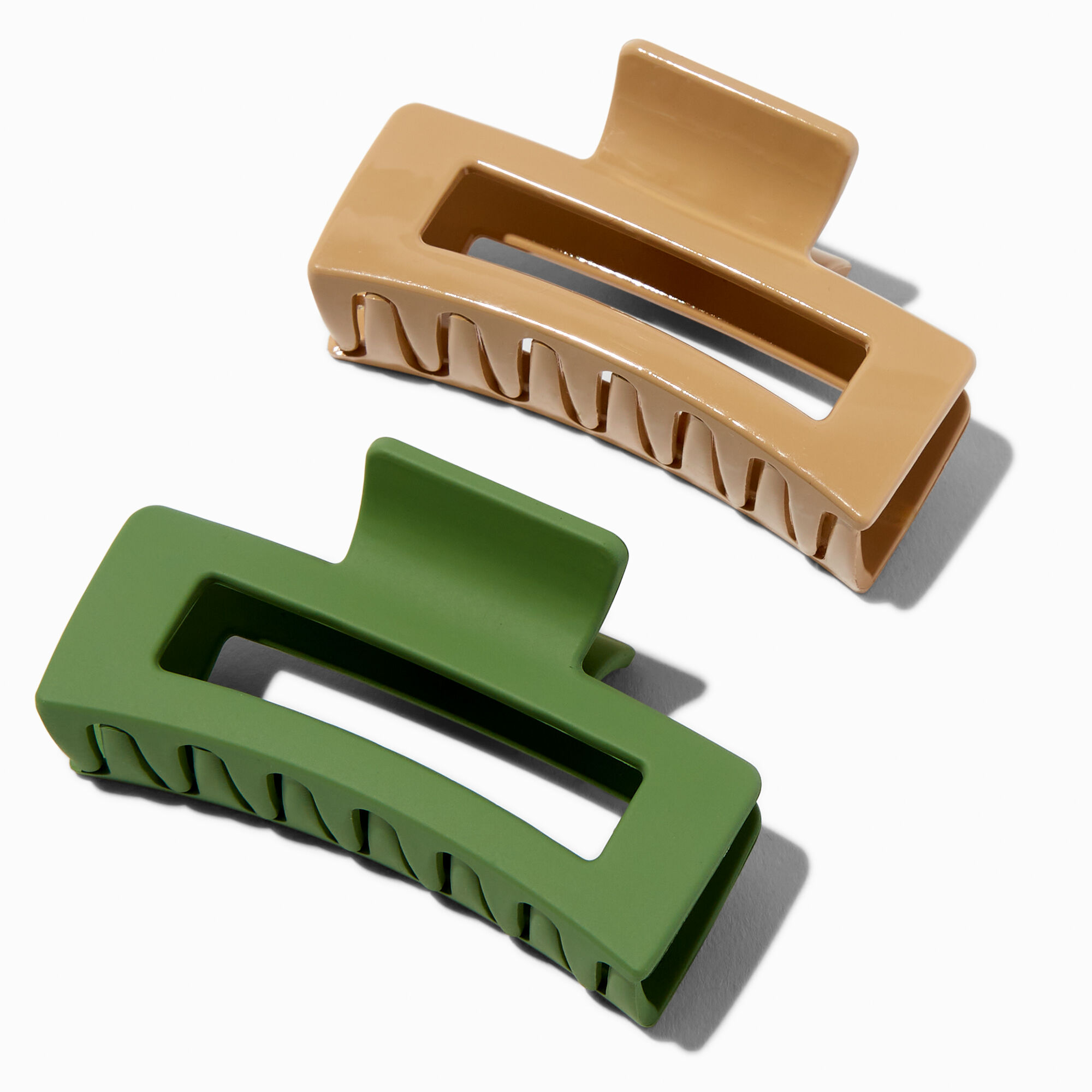 Pinces à cheveux rectangulaires taupe et vert olive - Lot de 2,