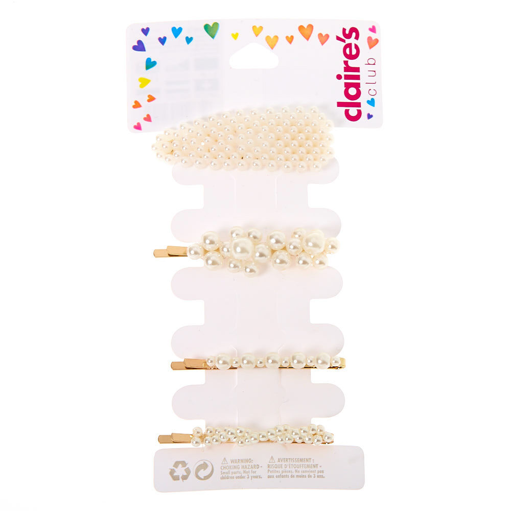 Claire s Club Pearl Hair Clips 4 Pack Claire s