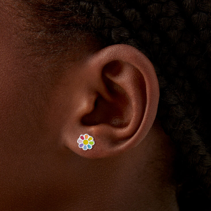 Rainbow Daisy Silver Stud Earrings,