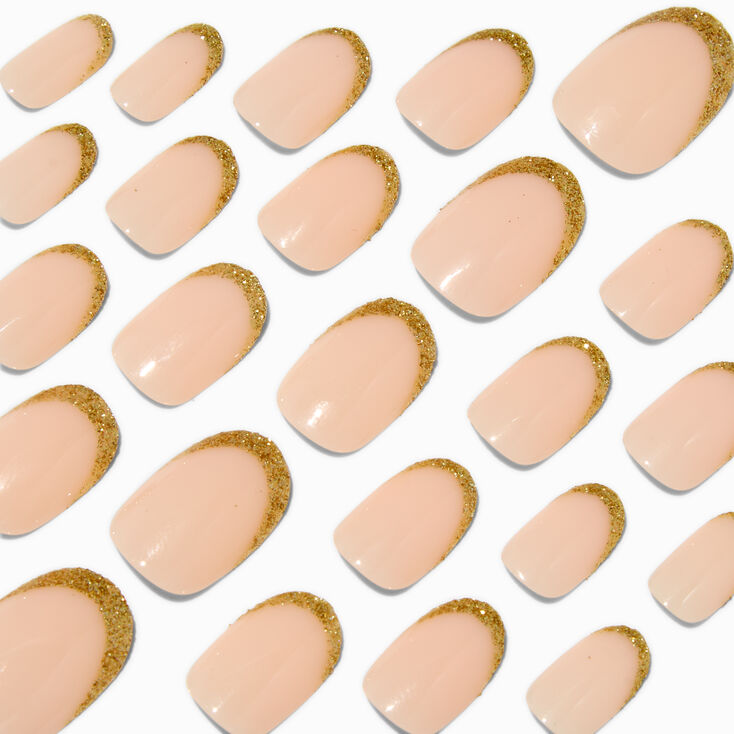 Gold Glitter French Tip Medium Oval Vegan Faux Nail Set - 24 Pack,