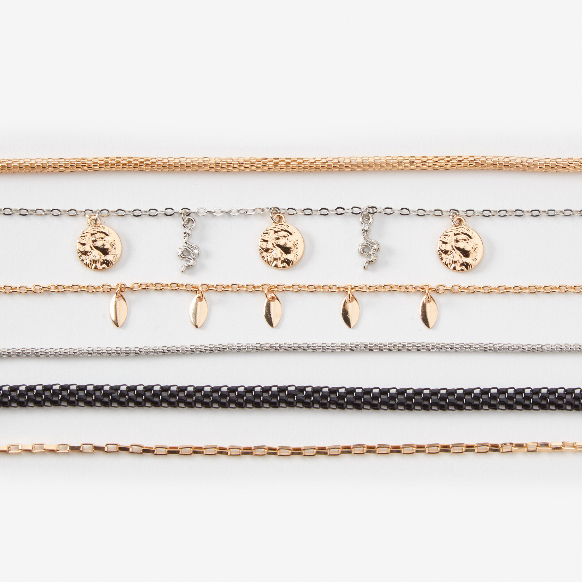 Gold, Black, & Silver Mixed Bracelets - 6 Pack,