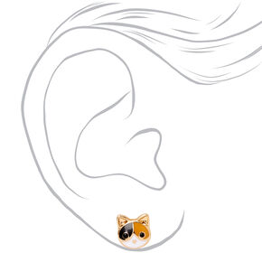 Gold Calico Cat Stud Earrings,