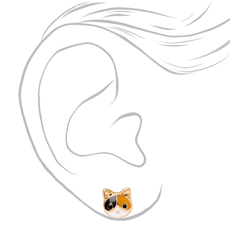 Gold-tone Calico Cat Stud Earrings,