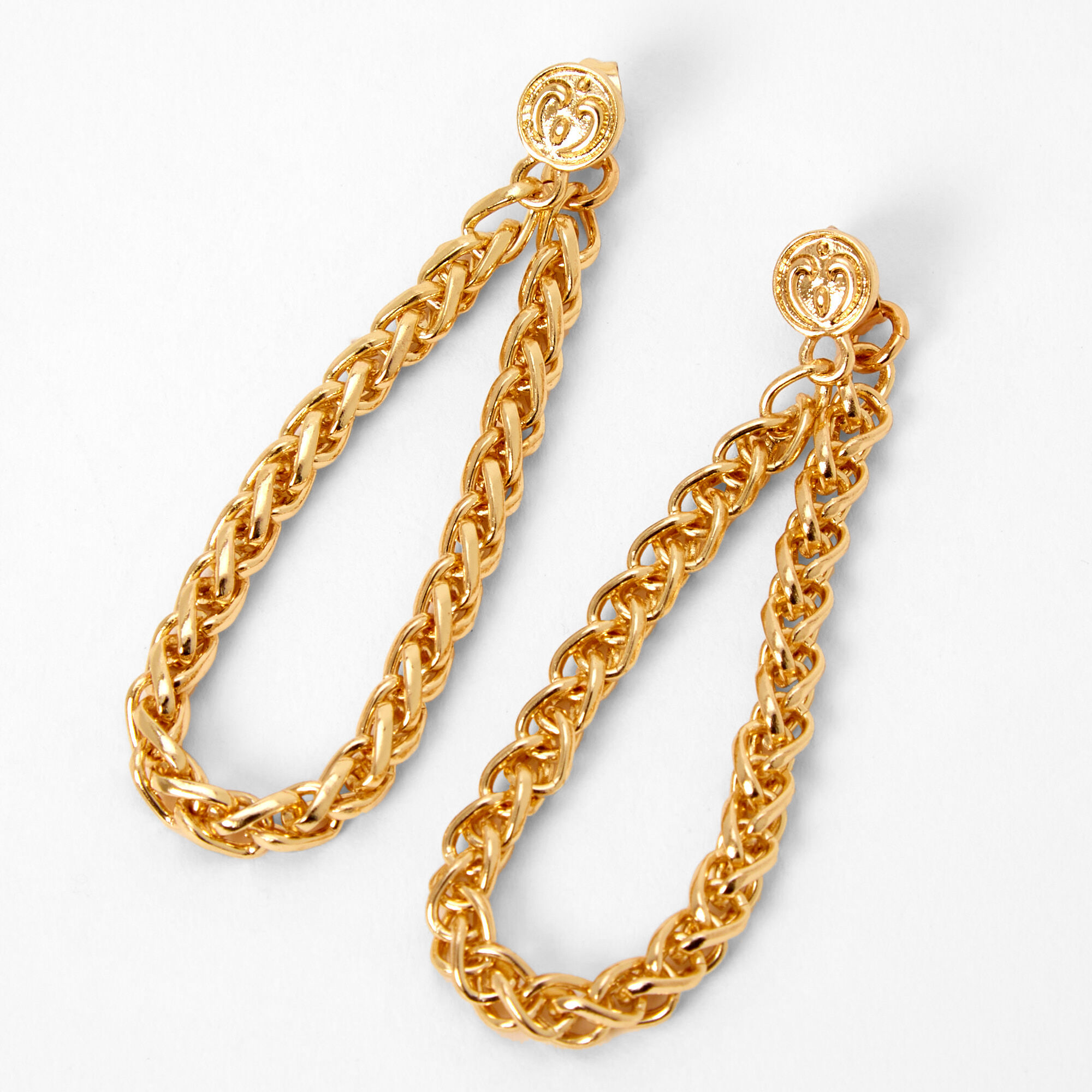 View Claires 2 Double Chain Drop Earrings Gold information