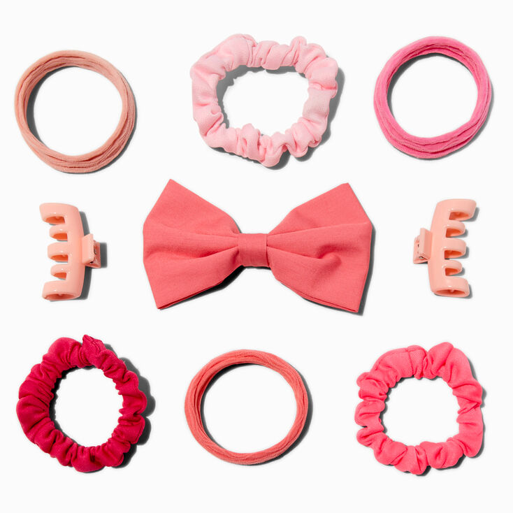 Claire&#39;s Club Pink Hair Bow &amp; Hair Tie Set - 9 Pack,