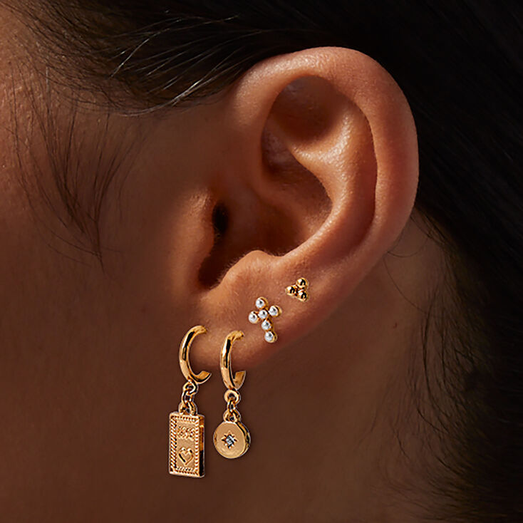 Boucles d&#39;oreilles superposables cr&eacute;oles carte de tarot perle d&#39;imitation couleur dor&eacute;e - Lot de 6,