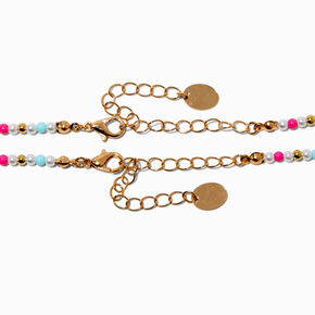 Best Friends Besties Happy Face Beaded Choker Necklaces - 2 Pack,