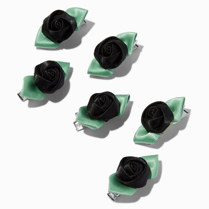 Mini barrettes roses noires - Lot de 6,