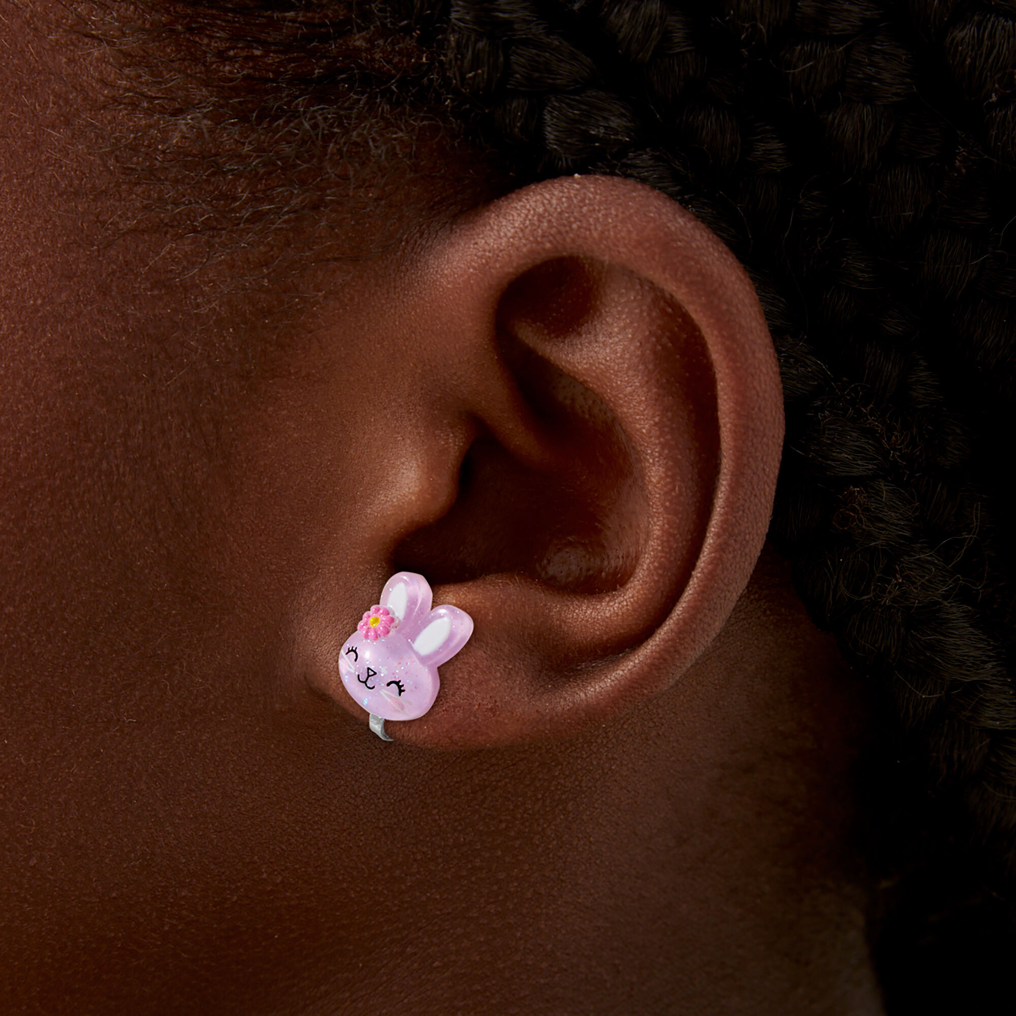 Purple Bunny Clip-On Stud Earrings,