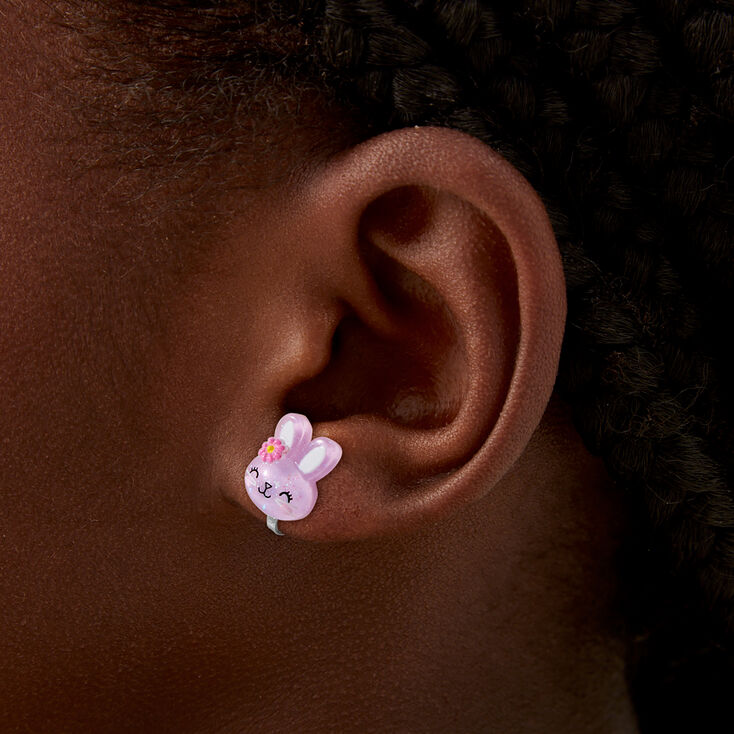 Purple Bunny Clip-On Stud Earrings,