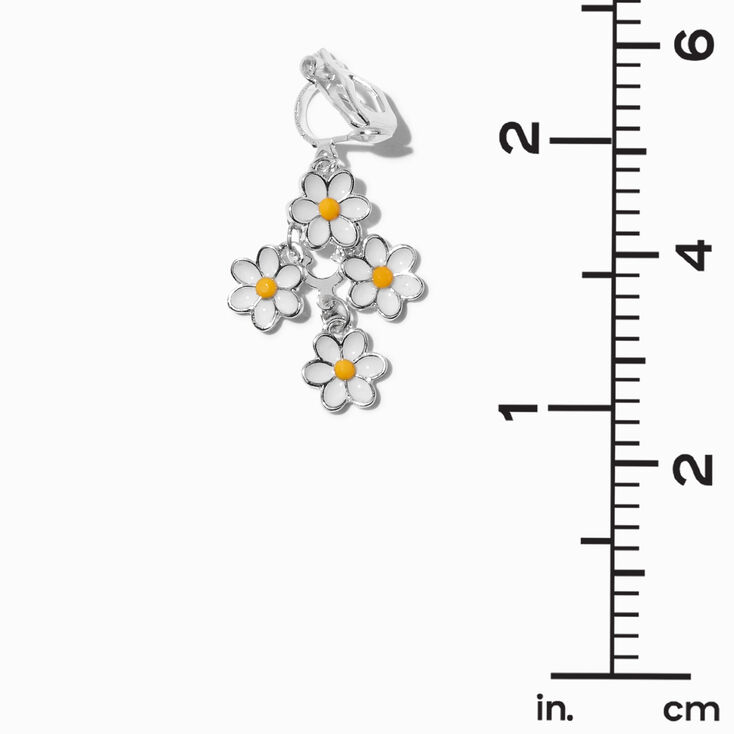 Silver-tone Linear Daisy 1&quot; Clip-On Drop Earrings,