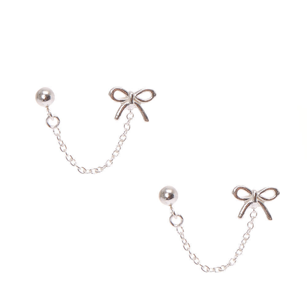 Sterling Silver Connect Bow Drop Earrings,