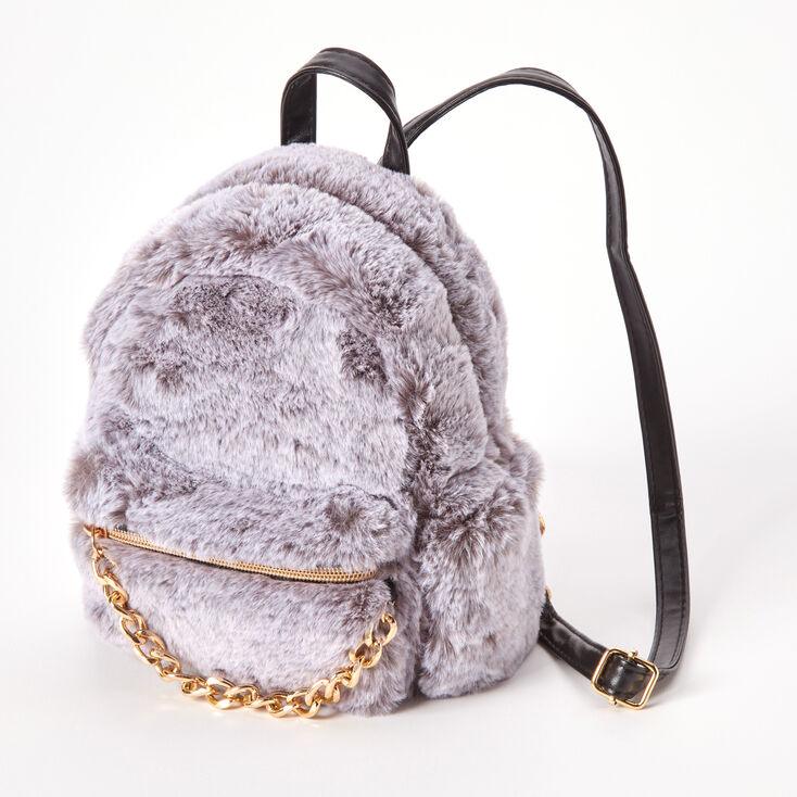 Grey Faux Fur Mini Backpack | Claire's
