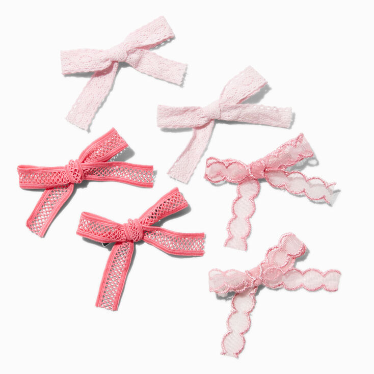 Mixed Pink Lace Hair Bow Clips - 6 Pack,