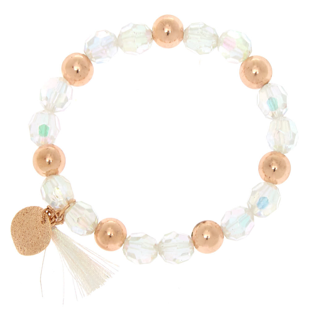 Rose Gold Beaded Stretch Bracelet - Clear,