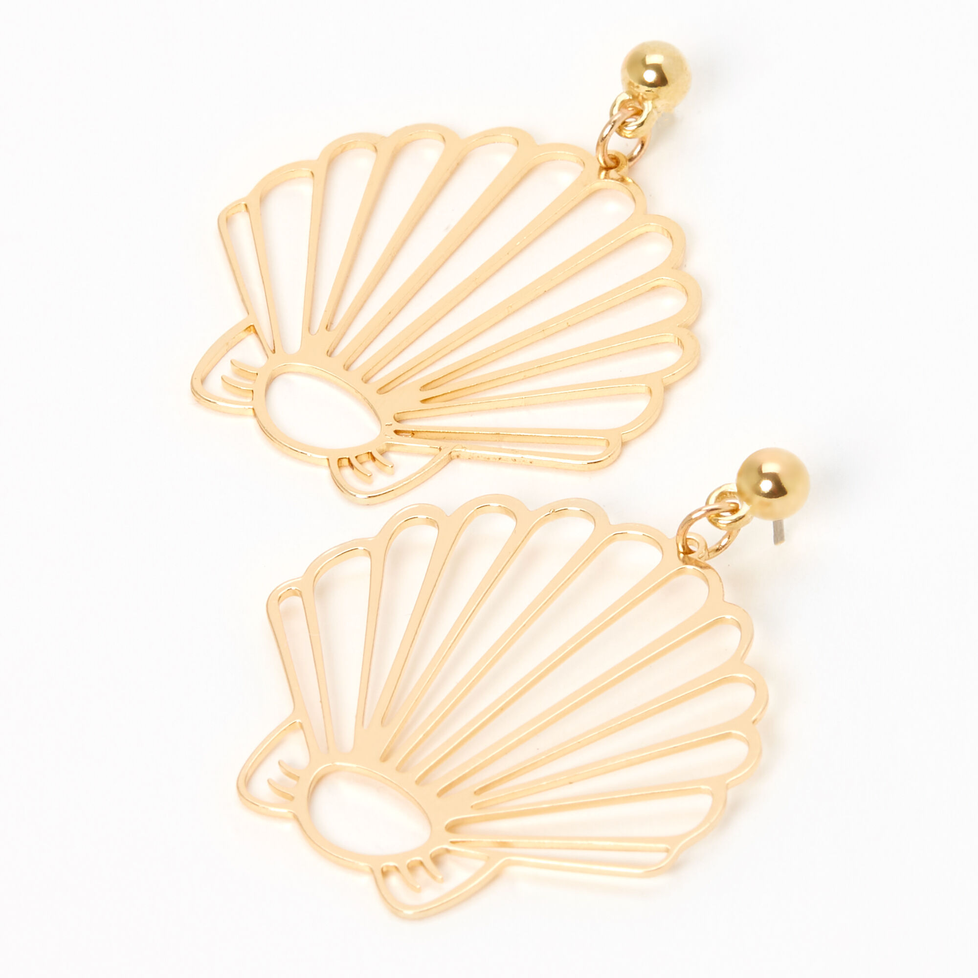 Gold 1.5" Cutout Shell Drop Earrings,