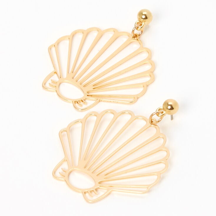 Gold 1.5&quot; Cutout Shell Drop Earrings,