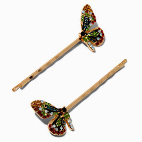 Multicolored Butterfly Gold-tone Hair Pins - 2 Pack,