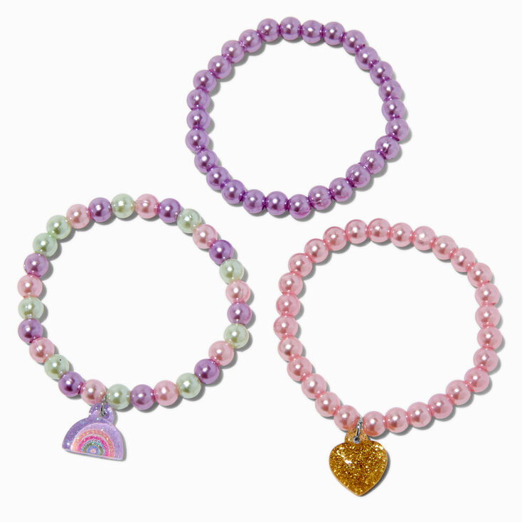 Claire&#39;s Club Pastel Pearl Beaded Stretch Bracelets &#40;3 Pack&#41;,