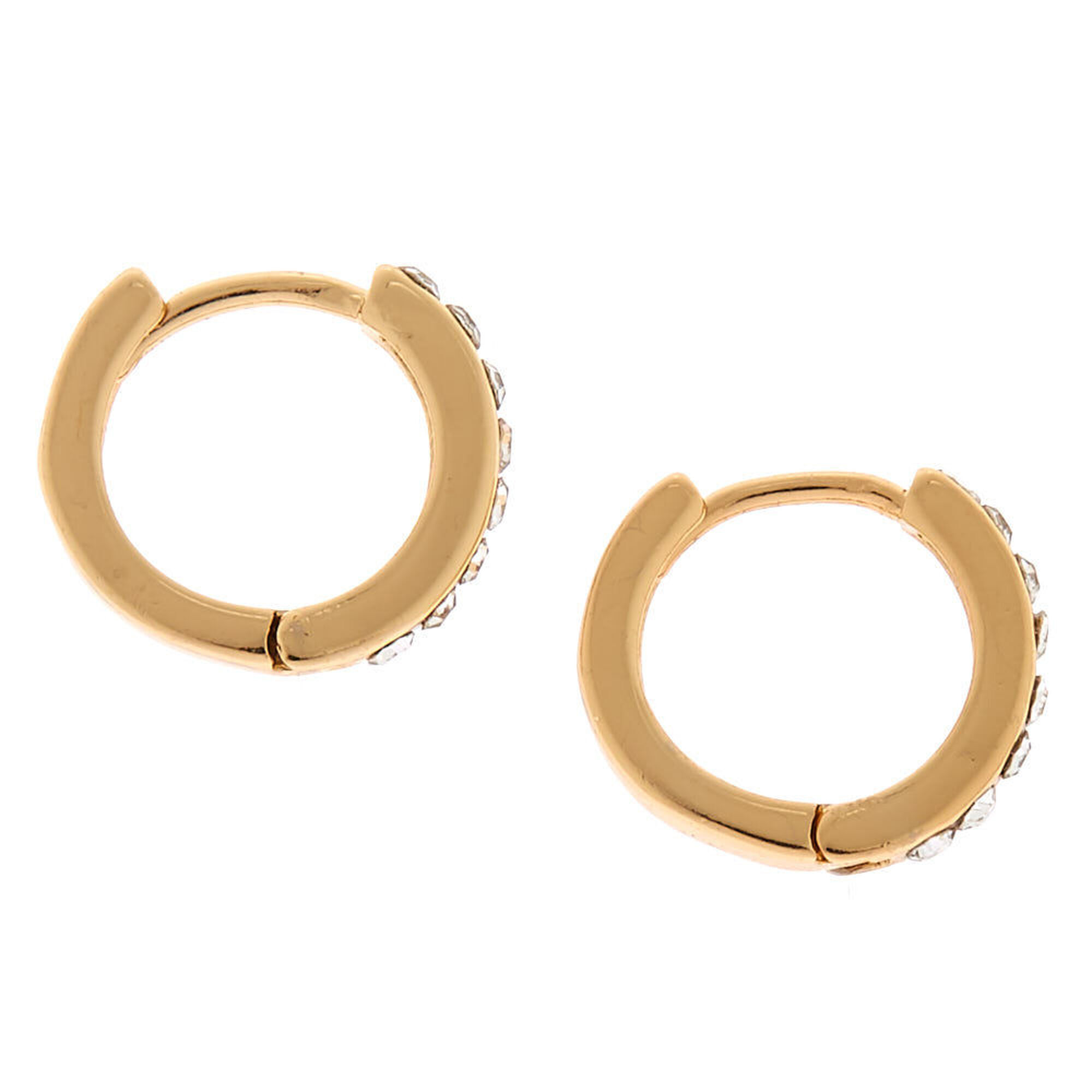 Gold-tone Crystal 10mm Huggie Hoop Earrings,