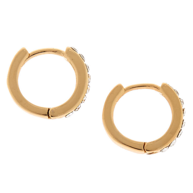 Gold-tone Crystal 10mm Huggie Hoop Earrings,