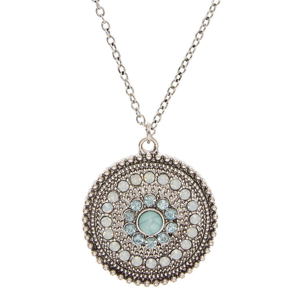 Silver & Turquoise Medallion Necklace,