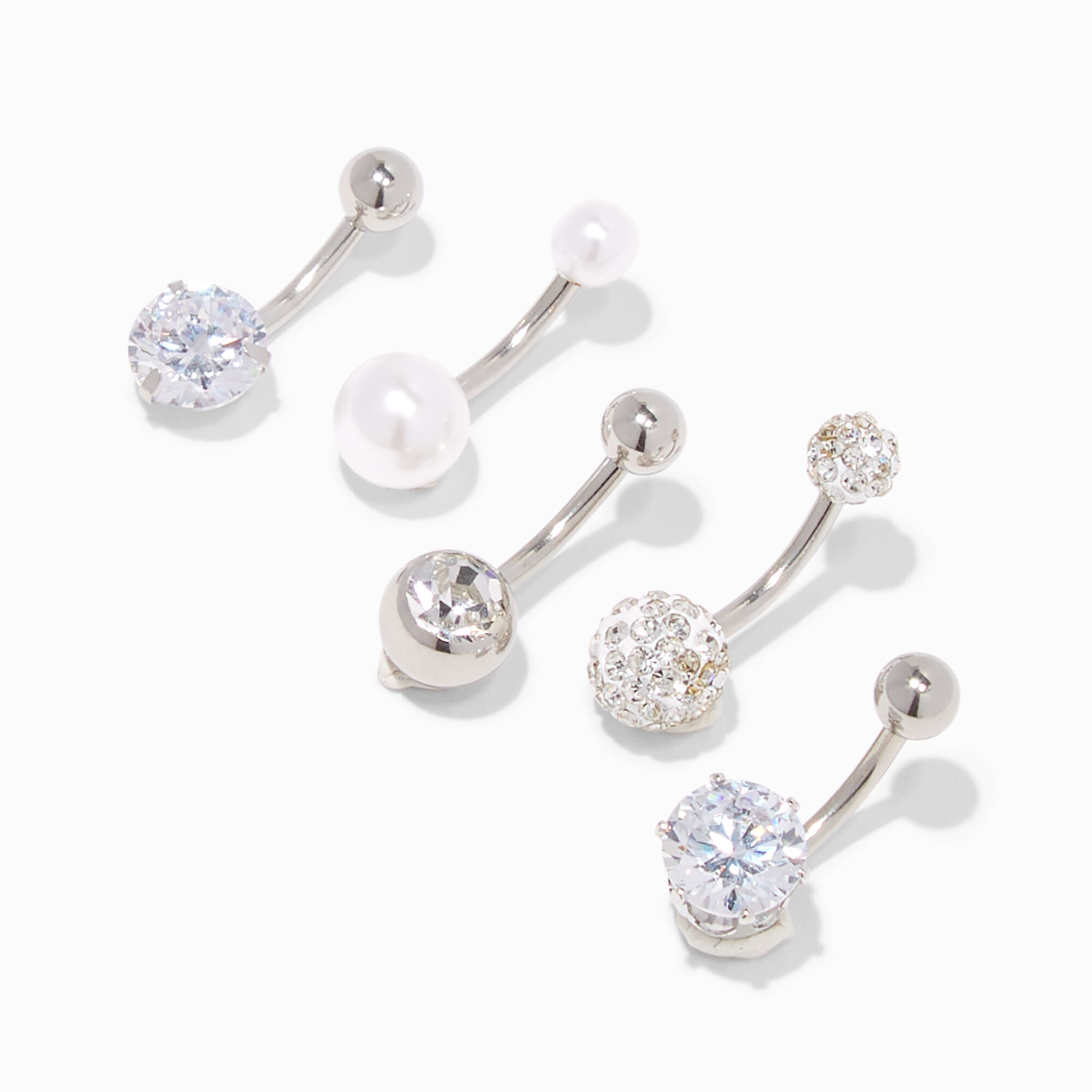 View Claires 14G Luxe Basic Belly Rings 5 Pack Silver information