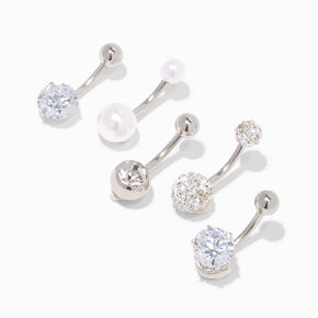 Silver 14G Luxe Basic Belly Rings - 5 Pack,