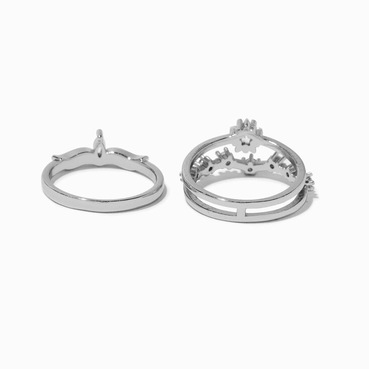 Silver-tone Cubic Zirconia Celestial Ring Stack - 2 Pack ,