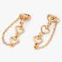 Gold Triple Heart Front and Back Chain Drop Earrings,