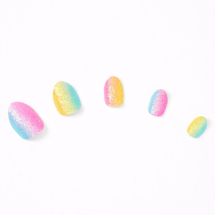 Rainbow Ombre Glitter Stiletto Press On Faux Nail Set - 24 Pack,