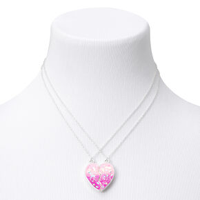 Best Friends Glow In The Dark Pink Confetti Split Heart Necklaces - 2 Pack,