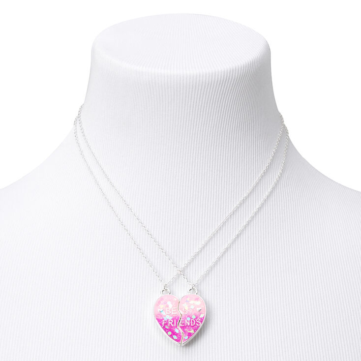 Best Friends Glow In The Dark Pink Confetti Split Heart Necklaces - 2 Pack,