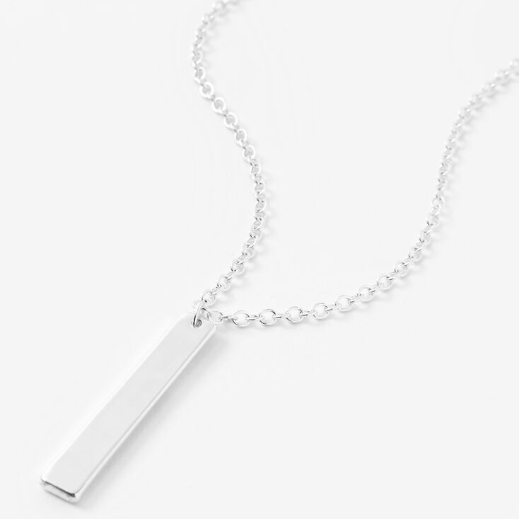 Silver Rectangular Drop Pendant Necklace,