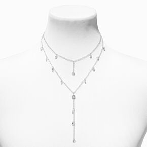 Silver Crystal Drip Y-Neck Multi-Strand Necklace,