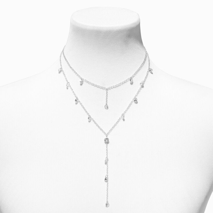 Silver Crystal Drip Y-Neck Multi-Strand Necklace,