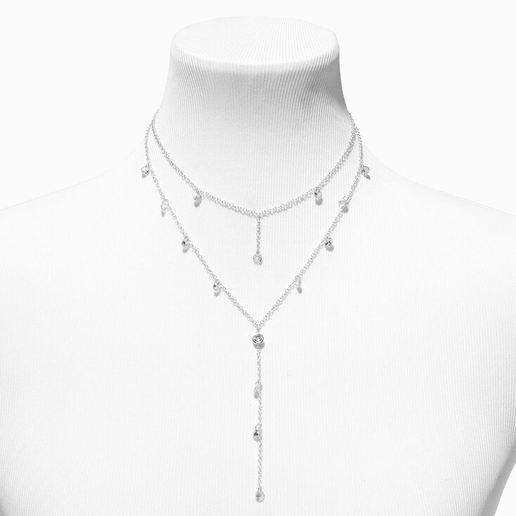 Silver-tone Cubic Zirconia Drip Y-Neck Multi-Strand Necklace,