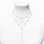 Silver-tone Cubic Zirconia Drip Y-Neck Multi-Strand Necklace,