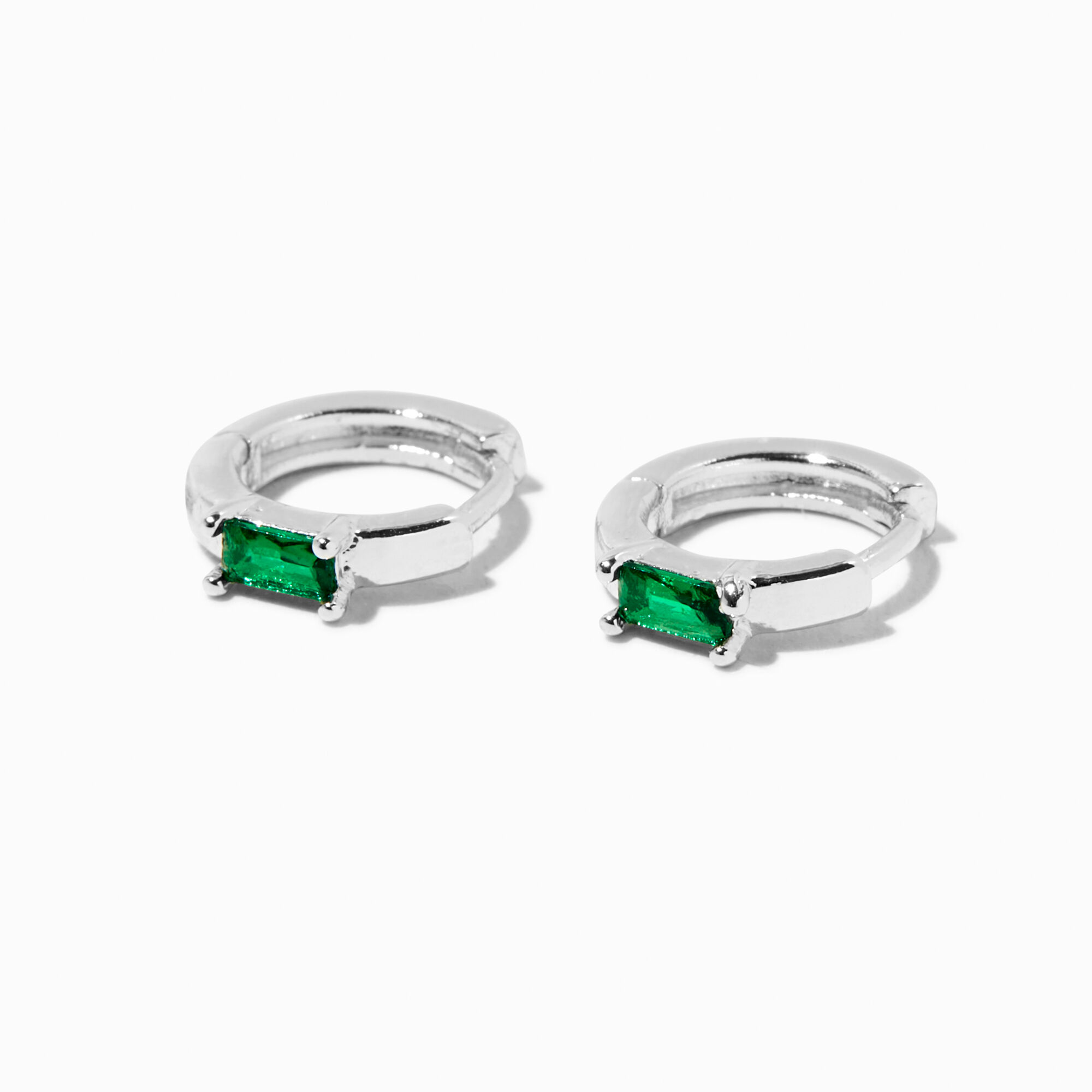 View Claires Emerald Cubic Zirconia 10MM Huggie Hoop Earrings Green information
