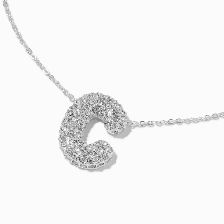 Collier &agrave; pendentif &agrave; bulles et initiale pav&eacute; couleur argent&eacute;e - C,