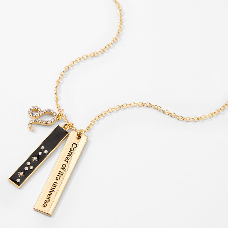 Gold Rectangular Zodiac Pendant Necklace - Aries,