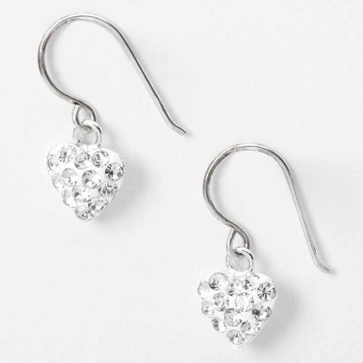 Sterling Silver .5&quot; Embellished Heart Drop Earrings,