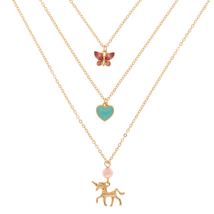 Claire's Collier multi-rangs licorne thème printanier couleur doré