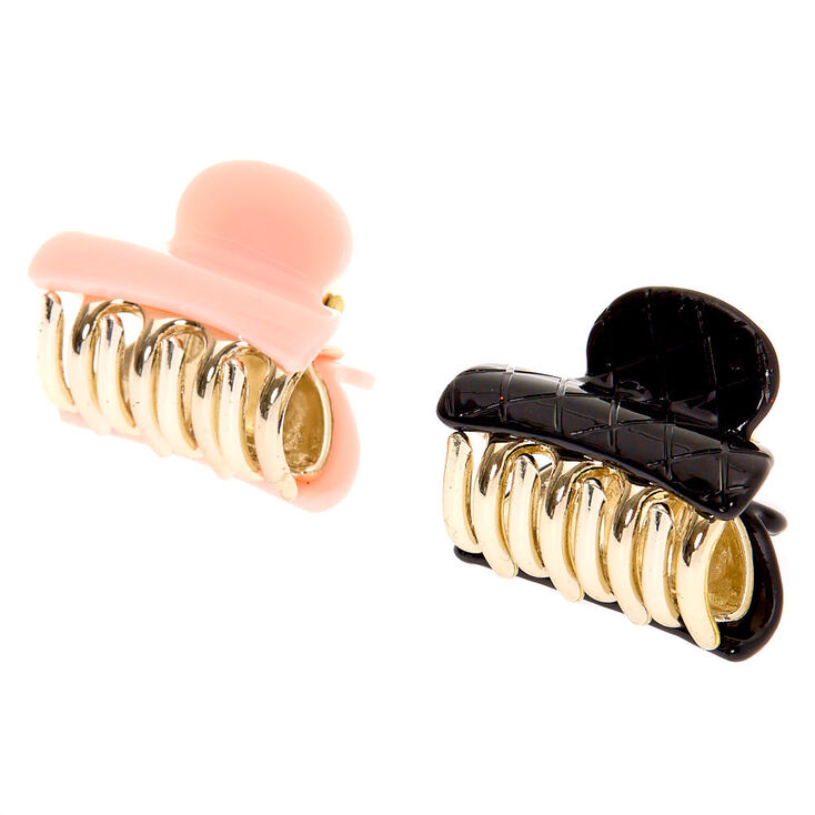 Pink &amp; Black Quilted Mini Hair Claws - 2 Pack,