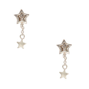 Sterling Silver Crystal Star Drop Earrings,