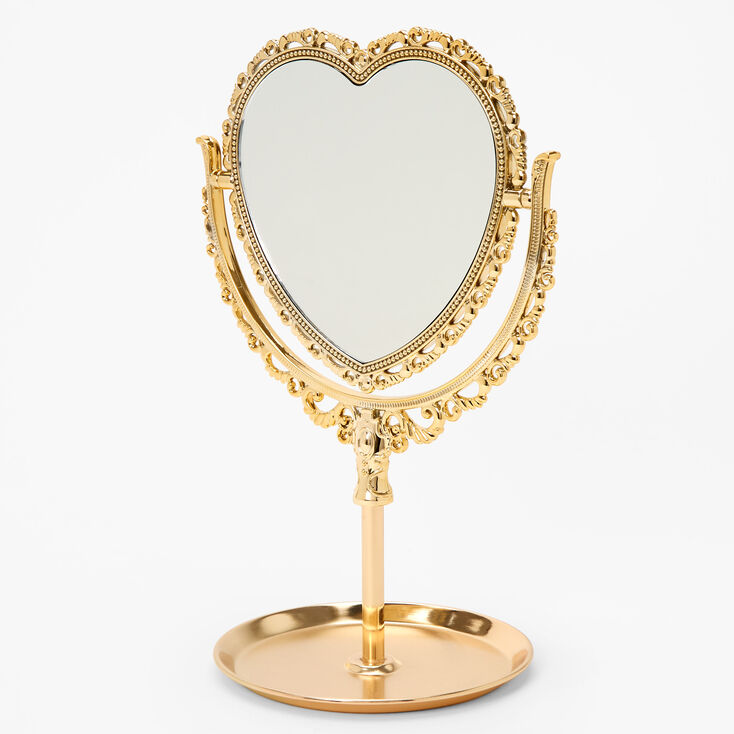 Gold Heart Mirror Jewelry Holder